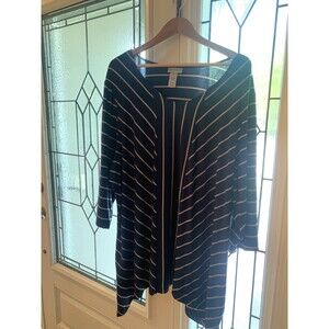 Catherines Womens Plus Size 3X Tunic  Vertical Navy & Tan Stripes. Lagenlook